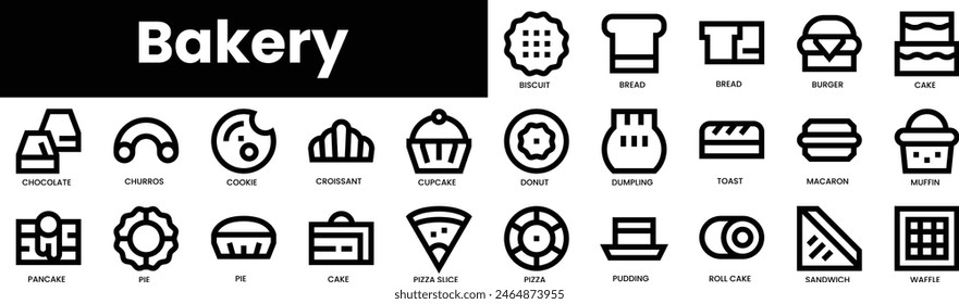 Set of outline bakery icons. Minimalist thin linear web icon set. vector illustration.