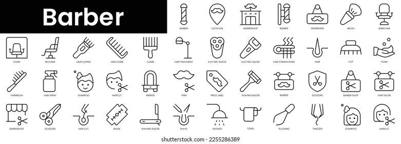 Set of outline barber icons. Minimalist thin linear web icon set. vector illustration.