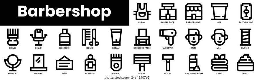 Set of outline barbershop icons. Minimalist thin linear web icon set. vector illustration.