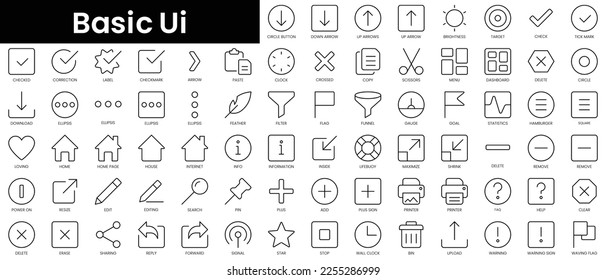 Set of outline basic ui icons. Minimalist thin linear web icon set. vector illustration.