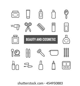 Set of outline beauty and cosmetic icons. Linear icons for print, mobile apps, web design