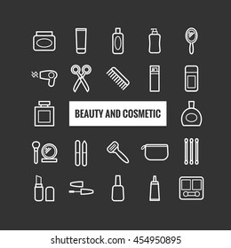 Set of outline beauty and cosmetic icons. Linear icons for print, mobile apps, web design