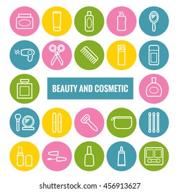 Set of outline beauty and cosmetic icons. Linear icons for print, web, mobile apps