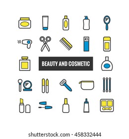 Set of outline beauty and cosmetic icons. Linear icons for print, web, mobile apps design