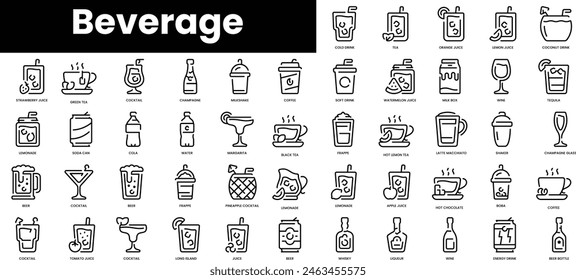 Set of outline beverage icons. Minimalist thin linear web icon set. vector illustration.