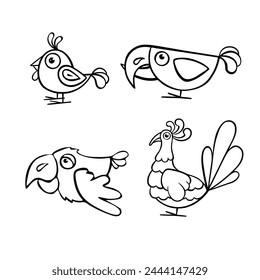 set of outline bird coloring pages, vector illustration hand drawn