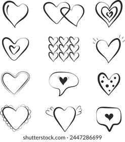 Set of outline black hearts