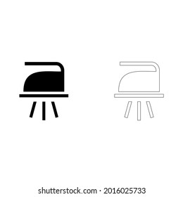Set of Outline black low temperature ironing vector icon. aundry symbols