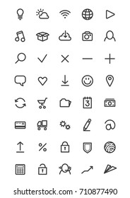 set of outline black and white line art icons for website or smartphone