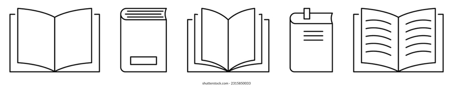 Set of outline book icons. Vector illustration isolated on white background
