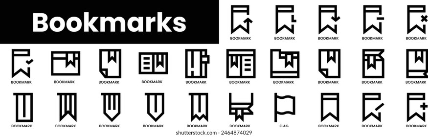 Set of outline bookmarks icons. Minimalist thin linear web icon set. vector illustration.