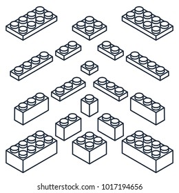 Set of outline building blocks of a children's designer in the isometric style. 3D. Vector illustration. Icons.
