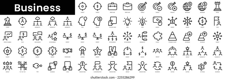 Set of outline business icons. Minimalist thin linear web icon set. vector illustration.