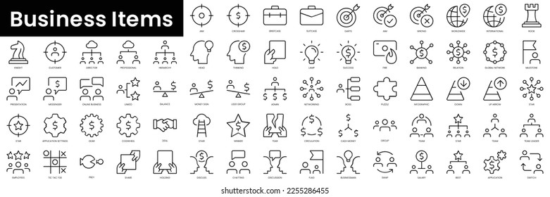 Set of outline business items icons. Minimalist thin linear web icon set. vector illustration.