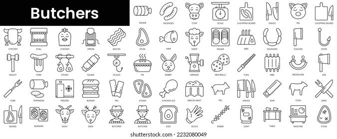 Set of outline butchers icons. Minimalist thin linear web icon set. vector illustration.