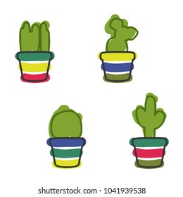 Set of outline cacti - vector illustration