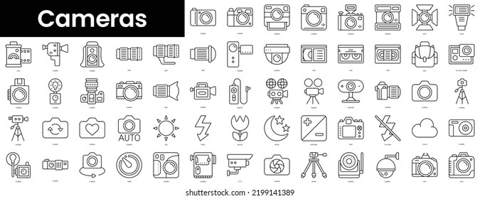 Set of outline cameras icons. Minimalist thin linear web icons bundle. vector illustration.