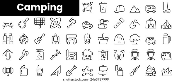 Set of outline camping icons. Minimalist thin linear web icon set. vector illustration.