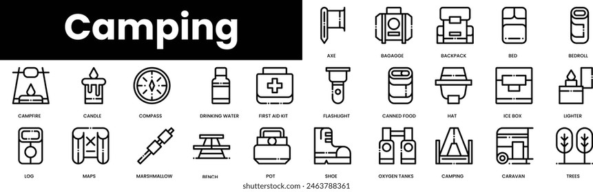 Set of outline camping icons. Minimalist thin linear web icon set. vector illustration.