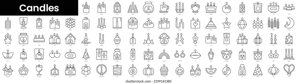 Set of outline candles icons. Minimalist thin linear web icons bundle. vector illustration.
