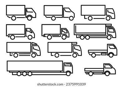 Set of outline car icons. Big vehicle vector illustration. On a white background.