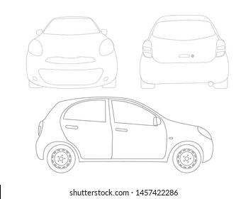 Set of outline car Isolated template of mini car on white background,vector illustration