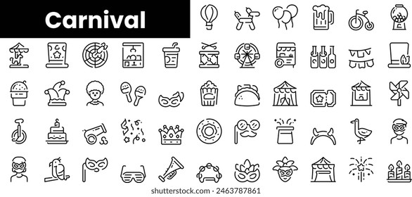 Set of outline carnival icons. Minimalist thin linear web icon set. vector illustration.