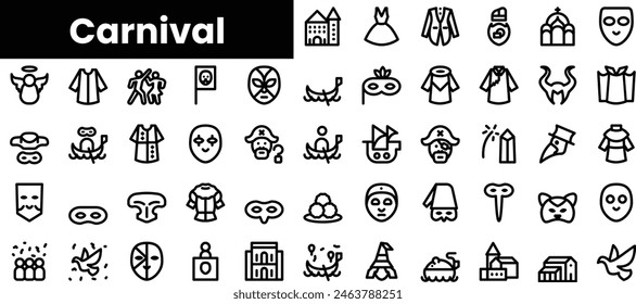 Set of outline carnival icons. Minimalist thin linear web icon set. vector illustration.