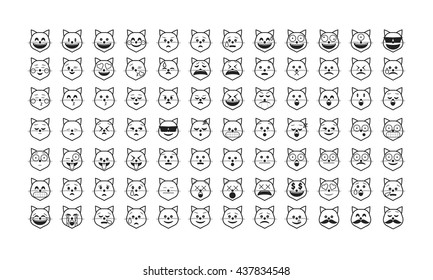  Set of outline cat emoticon vector. Emoji vector. Smile icon set.  Emoticon icon web - stock vector.