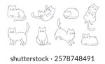 Set of outline cat poses. Cute vector sketch kitten collection. Funny cats silhouettes bundle.