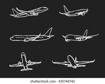 Set Of Outline Chalk Airplanes 