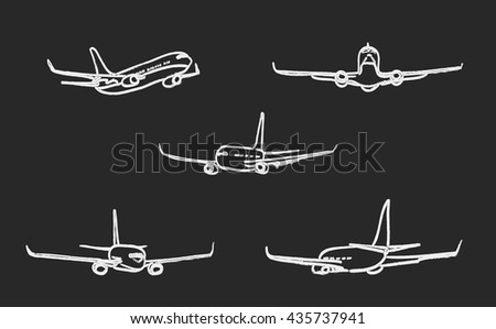 set of outline chalk airplanes for Your design. vector illustration