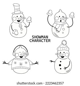 Set outline character snowman. Vector illustration