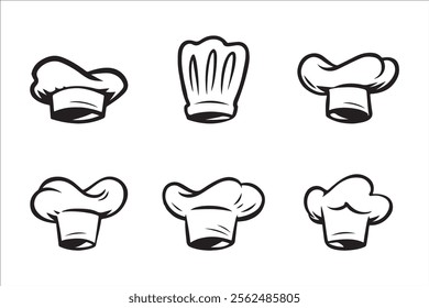 Set of outline chef hats isolated on white background