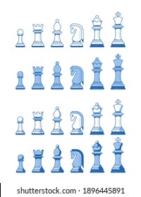 Set of Outline Chess Icons Isolated on White Background. Chess Game Figures