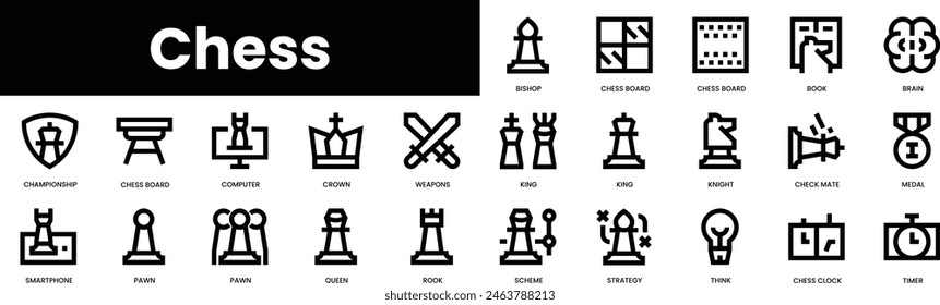 Set of outline chess icons. Minimalist thin linear web icon set. vector illustration.