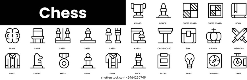 Set of outline chess icons. Minimalist thin linear web icon set. vector illustration.