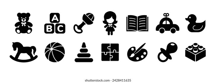 Set of outline children's toys Icons. Vector illustration. 