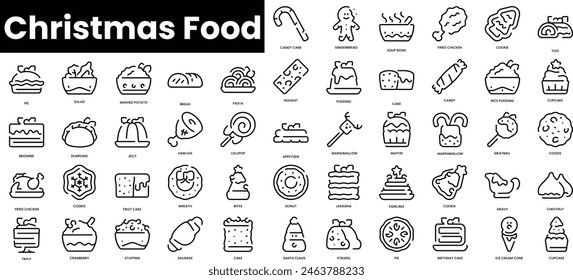 Set of outline christmas food icons. Minimalist thin linear web icon set. vector illustration.