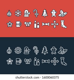 Set of outline christmas icons. Flat cartoon vector decorations.