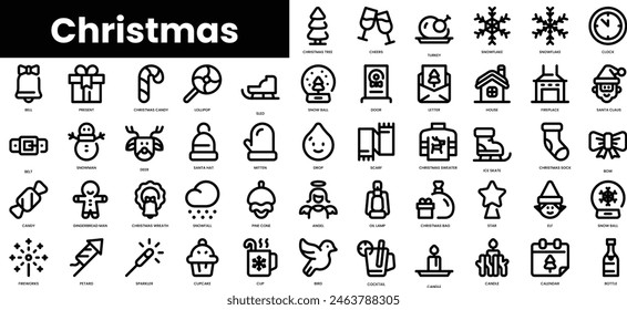 Set of outline christmas icons. Minimalist thin linear web icon set. vector illustration.