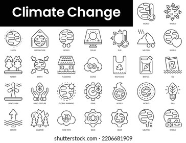 Set Of Outline Climate Change Icons. Minimalist Thin Linear Web Icon Set. Vector Illustration.