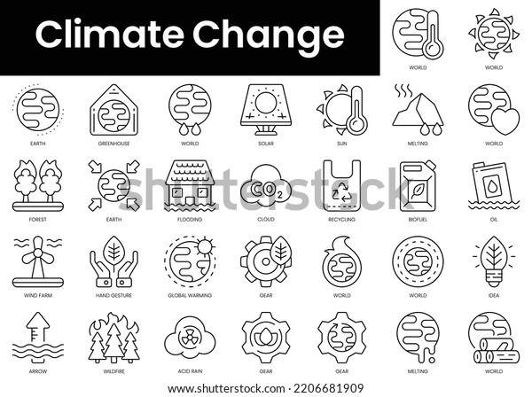Set of outline climate change\
icons. Minimalist thin linear web icon set. vector\
illustration.