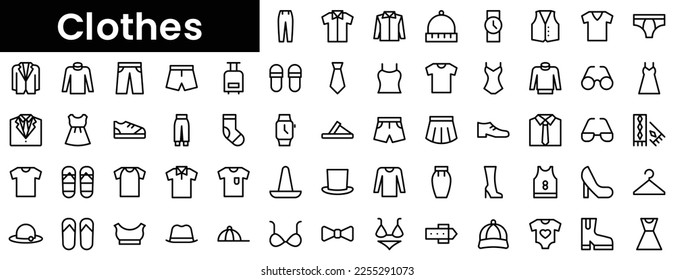 Set of outline clothes icons. Minimalist thin linear web icon set. vector illustration.