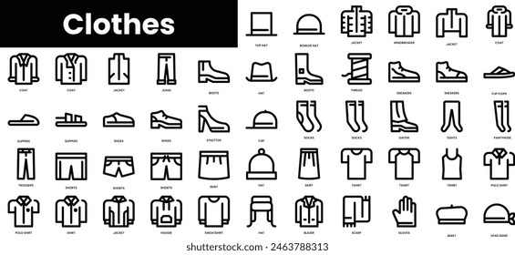Set of outline clothes icons. Minimalist thin linear web icon set. vector illustration.