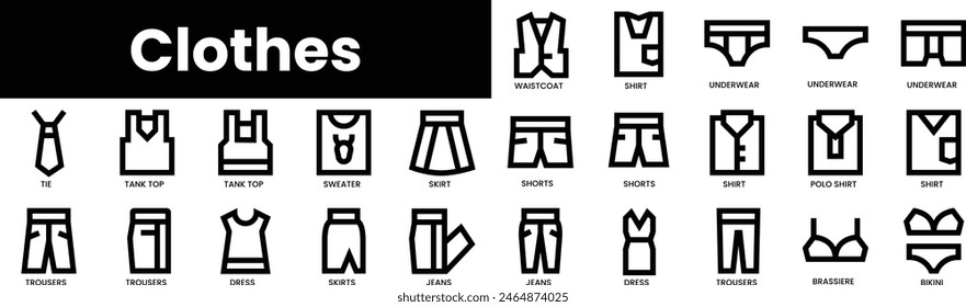 Set of outline clothes icons. Minimalist thin linear web icon set. vector illustration.