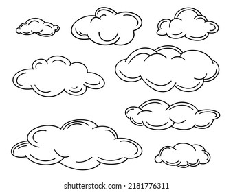 Set of outline clouds in line-art style. Simple vector illustration.
