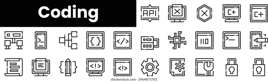 Set of outline coding icons. Minimalist thin linear web icon set. vector illustration.