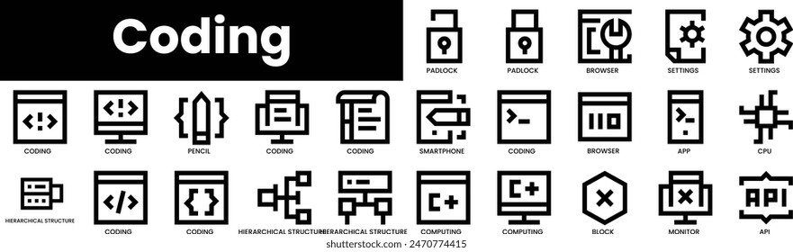Set of outline coding icons. Minimalist thin linear web icon set. vector illustration.