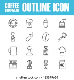 set of outline coffee icon, isolated on white background